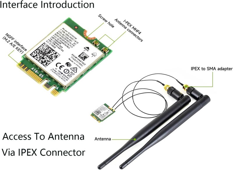 Waveshare Dual-Band Wireless-AC8265NGW Wireless-AC NGFF WiFi Adapter with Bluetooth 4.2, 2.4GHz 300Mbps & 5GHz 867Mbps Wireless Network Card, Compatible with Linux, Windows 10/11 - Image 5